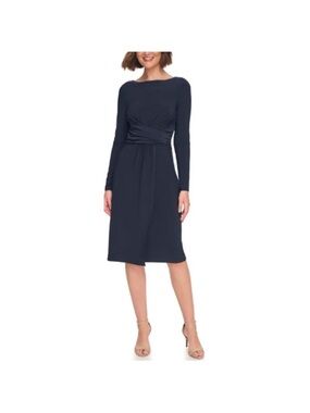 NWT Tommy Hilfiger Navy Long-Sleeve Twist-Waist Midi Dress - Size 10